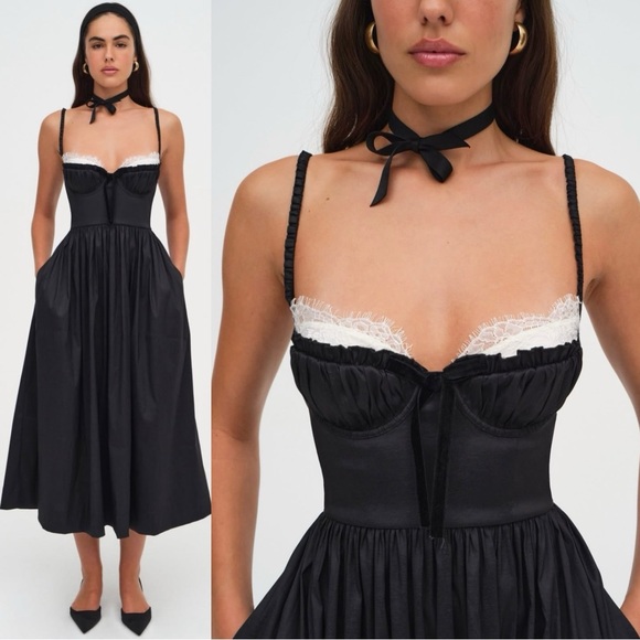 Free People For Love & Lemons Dainty Coquette Lace Doris Midi Dress Size Medium - Picture 9 of 17